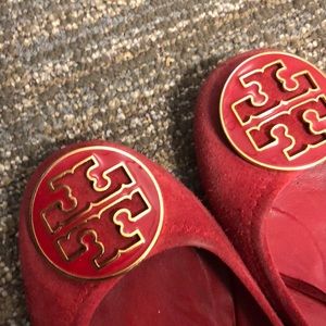 Red suede Tory Burch flats